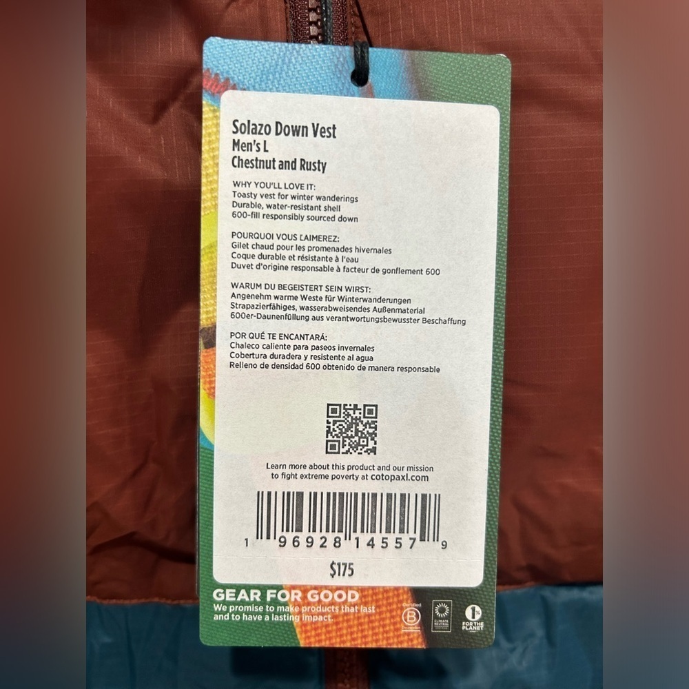Cotopaxi Men's Large Solazo Down Vest Chestnut NWT Durable Water Resistant - Picture 5 of 9